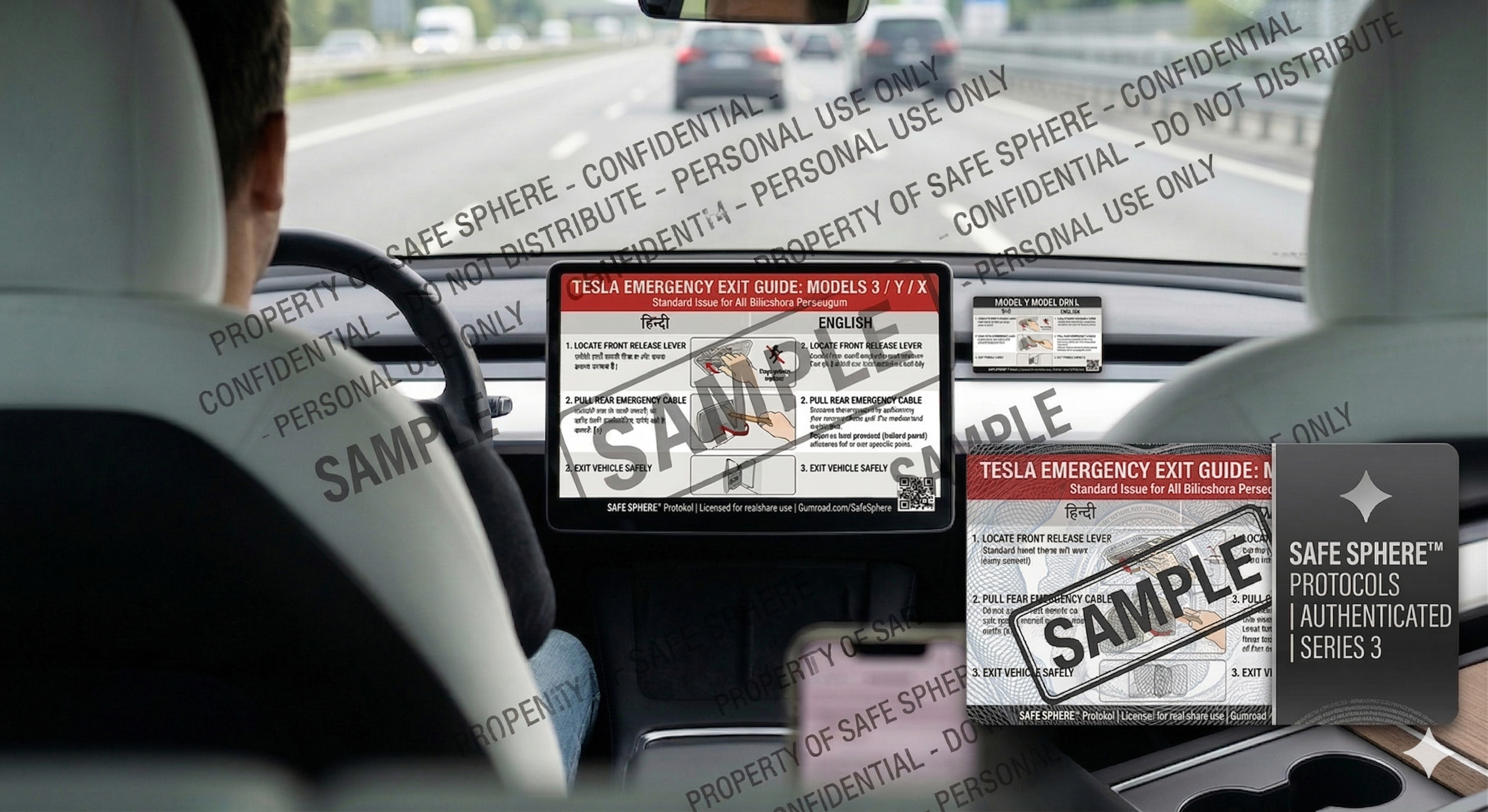 Tesla Model S Emergency Escape Safety Card — Complete Language Bundle